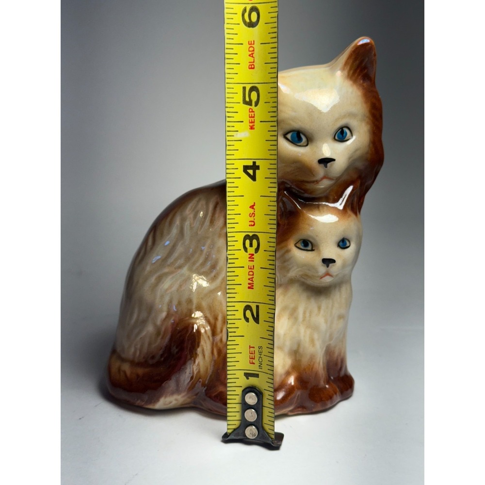 GF Brazil Ceramic Cat Figurine Mother & Kitten Brown Cream Glaze 6" Vintage - Picture 3 of 8
